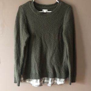 Sonoma double layer olive/plaid sweater